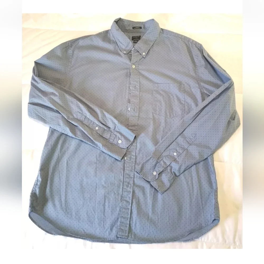 J.Crew Mens Button Down Flex Washed Slim Untucked Blue Dot Size XXL